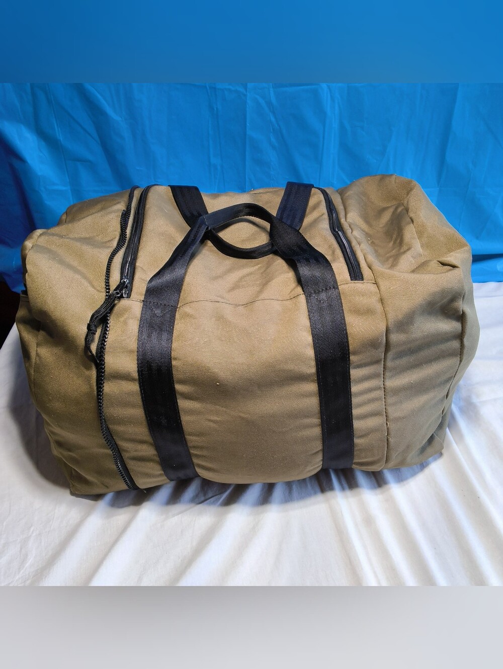 Vintage L.L. Bean Brown Canvas Duffle Bags Weekender Travel Gear Retro Blue Logo - Picture 7 of 16